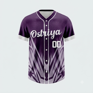 100% Polyester Full <b>Button</b> Short Sleeve Baseball Shirt Front Logo Quick Dry Breathable Anti-Bacterial V-neck Sports Wear Adults - Product Image 1