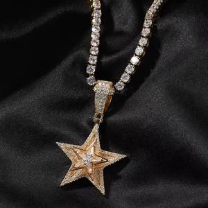 Collar con Colgante de Estrella de Hip Hop con Moissanita y Cadena Plateada - Joyería Brillante Estilo Iced Out para Regalo - Product Image 3