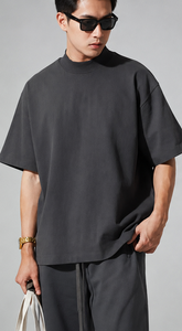 Nouveau T-shirt à col montant en coton 100% tricoté épais, écologique, respirant, anti-rétrécissement, brodé, à manches courtes, coupe classique - Product Image 4