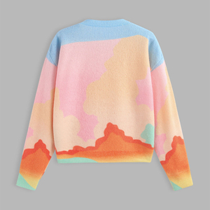 <b>Men</b> Women's Color Blocking Gradient Jacquard Knitted <b>Cardigan</b> Crew Neck Full Sleeve Casual 100% Acrylic/Nylon Anti-Pilling - Product Image 5