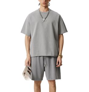Ensemble de vêtements assortis pour hommes personnalisés pour l'été, t-shirts et shorts, 100% coton, ensemble de survêtement, shorts oversize lavés, ensemble 2 pièces - Product Image 4