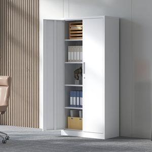 Armoire de rangement de garage en métal de 71 pouces, armoire à outils en acier blanc avec 4 étagères réglables - Product Image 1