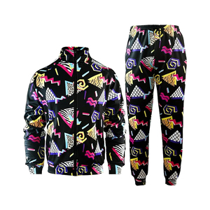 Ensemble de survêtement unisexe à imprimé géométrique, sweat-shirt à fermeture éclair à manches longues, poches latérales, streetwear, coupe classique, tenue décontractée sportive d'automne - Product Image 1