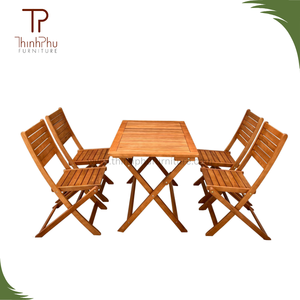 Wooden Outdoor Dining Set With 4 <b>Chairs</b> Square <b>Table</b> <b>Foldable</b> Rustic Design Modern Style Durable Restaurant Furniture - Product Image 1