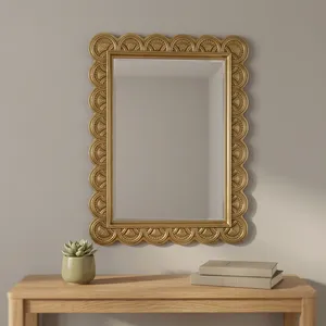 Elegant Ornate Antique Golden <b>Rectangular</b> Wall <b>Mirror</b> with Decorative Scalloped Frame for Home Bedroom Living Room Decor - Product Image 5