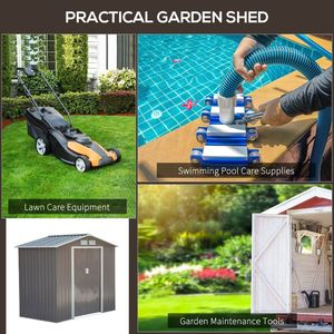 Casetta da Giardino in Metallo 7FT X 4FT per Esterni, Grigio/Bianco con Doppia Porta, Organizzatore per Attrezzi da Giardino e Patio - Product Image 4