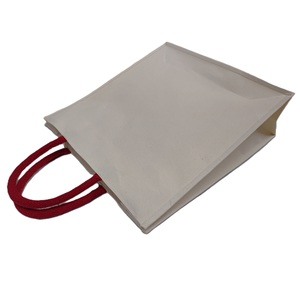 <b>Plain</b> <b>Large</b> Capacity Custom Top Zip Closure Waterproof Laminated <b>Canvas</b> Beach Tote Bag With red Handle Shopping Promotion Gift - Product Image 5