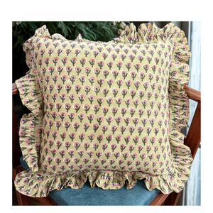 Housse de coussin artisanale indienne de Jaipur, à volants, style bohème, écologique, en pur coton, taie d'oreiller décorative, sans danger pour la peau, lavable, pour usage domestique - Product Image 1