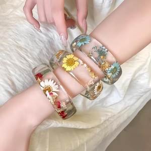 Modern Wide Resin <b>Bangle</b> <b>Bracelet</b> For Women Trendy Fashion Accessory With Smooth Polished Surface - Product Image 5
