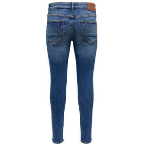 กางเกงยีนส์ผู้ชายทรงสกินนี่ฟิตสีน้ำเงิน เอวยางยืดสูง เนื้อผ้านุ่ม สีน้ำเงินกลาง ลายเส้นแนวตั้ง ทรงเข้ารูป สไตล์ลำลอง - Product Image 6