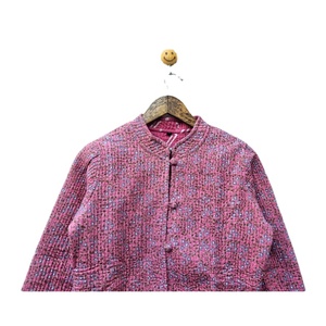 Indian Vintage Women's Lightweight Cotton <b>Quilted</b> <b>Jacket</b> Hand Block Printed Floral Stripe <b>Pattern</b> Rivet Buttons Winter - Product Image 4