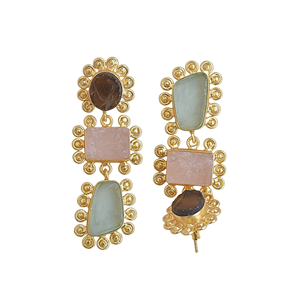 Boucles d'oreilles pendantes multi-pierres plaquées or, aspect artisanal, bijoux fantaisie semi-précieux, vente en gros - Product Image 4