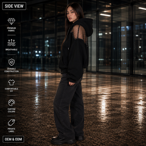 Custom Mesh Panel <b>Zip</b> <b>Up</b> Hoodie OEM ODM Private Label Womens <b>Cropped</b> Streetwear Hoodie Wholesale Manufacturer - Product Image 4