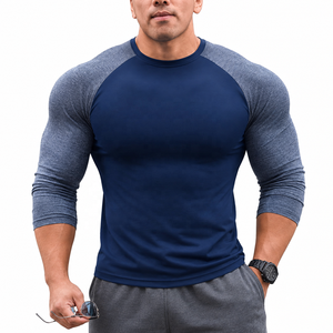 <b>Men's</b> Athletic Raglan Long Sleeve Compression <b>Shirt</b> Quick Dry Stretch Gym Fitness Training Sportswear Top - Product Image 1