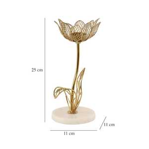 Porte-bougie artisanal en marbre Kamal avec finition dorée, motif lotus, pour bougies chauffe-plat, décoration de la maison pour Diwali, bureau - Product Image 3