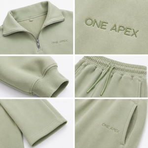 Conjunto de chándal de felpa gruesa premium para mujer: Sudadera oversize con cremallera de un cuarto y pantalones de chándal de pierna ancha OEM ODM - Product Image 5