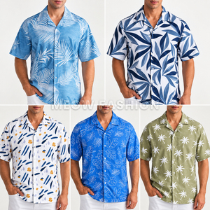 Lote de Camisas Hawaianas con Estampado de Hojas Azules, Listas para Enviar, Camisas de Vacaciones al por Mayor, Lote de Ropa de Verano Directo de Fábrica RMG - Product Image 4