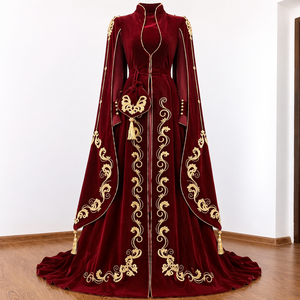 ชุดราตรีผ้ากำมะหยี่สีดำมิดไนท์ปก zardosi เดรสแมกซี่ปักคอวีแขนยาวยาวเอวสูง - Product Image 1