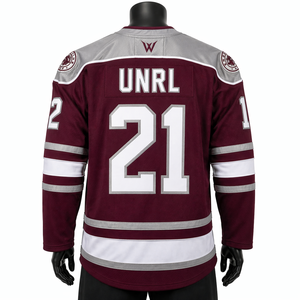 Ice Hockey Jersey Black Cherry & Chrome <b>Silver</b> Pro Weight Air Knit Polyester Lace Up Hockey Jersey Breathable Team Uniform - Product Image 2