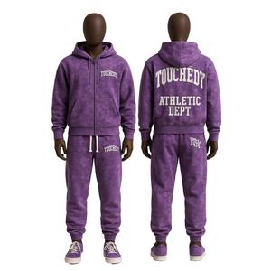 ชุดเสื้อฮู้ดล้างกรดขนาดใหญ่สำหรับผู้ชายกางเกงวิ่ง2ชิ้นทรงถุงบ็อกซี่น้ำหนักมากกันลมสำหรับฤดูหนาว - Product Image 1