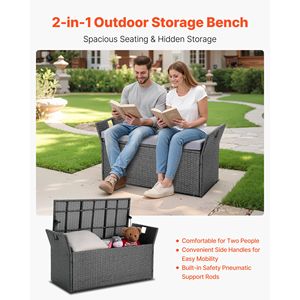 "2 Person PE Rattan Deck Box with <b>Cushion</b> 40 Gal Outdoor <b>Storage</b> Bench Supports 400 Lbs for Hotel & Park Use" - Product Image 6