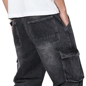 Pantalones Cargo de Mezclilla Gris Carbón para Hombre, Corte Recto Holgado, Multibolsillos, Lavado Enzimático, Transpirables, Estilo Casual, para Verano - Product Image 4