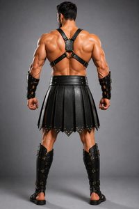 Men's Black Leather <b>Gladiator</b> Kilt Renaissance Sexy <b>Costume</b> with Belt-Eco-Friendly - Product Image 5