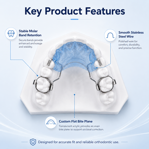 Plaque d'occlusion orthodontique fixe à plan plat, appareil dentaire personnalisé avec bandes molaires, guide occlusal en acrylique, usine de laboratoire OEM - Product Image 2