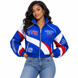 Custom Women Cropped Windbreaker <b>Jacket</b> Color Block Lightweight Full Zip <b>Track</b> <b>Jacket</b> Embroidery Team Streetwear OEM Manufacture - Product Image 3