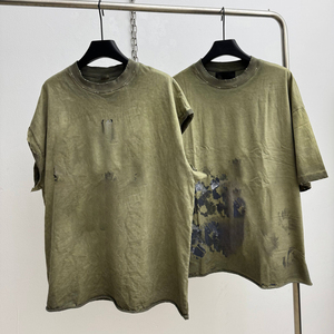 เสื้อยืดทรงบ็อกซี่แบบแพทช์เวิร์คเนื้อผ้าหนาพิเศษ |   เสื้อยืดสตรีทแวร์ผู้ชายผ้าฝ้าย 100% ล้างสีแบบวินเทจ แต่งขอบดิบ ลายนูน 3 มิติ สำหรับฤดูร้อน - Product Image 3