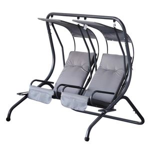Sedia a dondolo da esterno grigia contemporanea - Realizzata in poliestere - Product Image 2