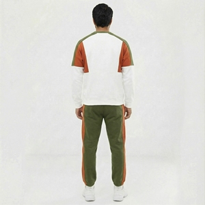 Ensemble de survêtement unisexe respirant à capuche vert olive et blanc pour sweat-shirt à col rond et pantalon de jogging deux pièces décontracté - Product Image 3