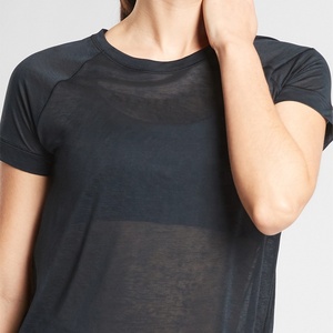 Wholesale <b>Top</b> Quality Custom Tech Fleece Slim Ladies Short Sleeved Curved Hem Crew Neck Running Wear T Shirts - Product Image 6