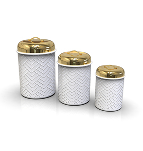 Contenants de stockage alimentaire en métal avec couvercles dorés, hermétiques, pour la conservation de la fraîcheur, ensemble de 3 pièces, design moderne - Product Image 1