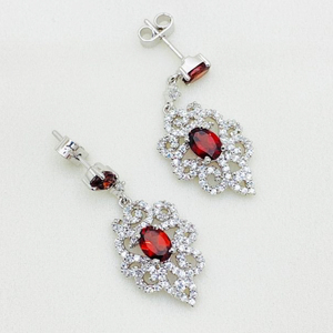 High Quality Sterling Silver Amethyst <b>Earrings</b> with Sparkling Zircon Contemporary Design for Fashion Party and Wedding Wear - Product Image 1