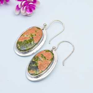 Magnifiques boucles d'oreilles pendantes en argent sterling 925 faites à la main avec pierre précieuse Unakite, bijoux naturels, cadeau - Product Image 6