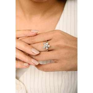 18K Yellow Gold Five Stone Aquamarine Diamond Cluster Ring Resizable - Product Image 4