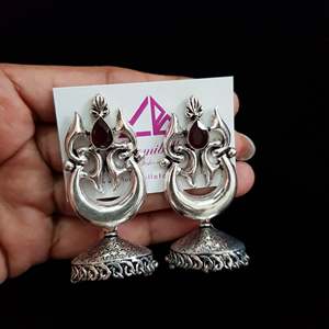 Fashion Dangle Earrings-German Silver Thrishul Style Jumkha - Product Image 1