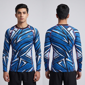 Custom Logo Long Sleeve BJJ Rash Guard Men Blue Tribal Sublimation Quick Dry <b>Compression</b> <b>Shirt</b> MMA Surf Rashguard Australia NZ - Product Image 1