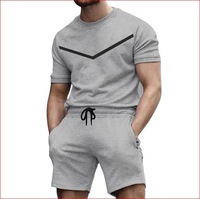 Ensemble décontracté homme 2 pièces tricoté avec logo personnalisé : T-shirt à manches courtes et short en mélange polyester/coton respirant