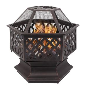 Braciere Esagonale Moderno in Ferro da 22 Pollici per Decorazione Esterna con Bruciatura a Legna, Ideale per Giardino e Bordo Piscina - Product Image 1