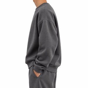 Sudadera de cuello redondo extragrande para hombre 2026, de color liso, de algodón polar, informal, de manga larga, de punto, corte regular, para otoño. - Product Image 2