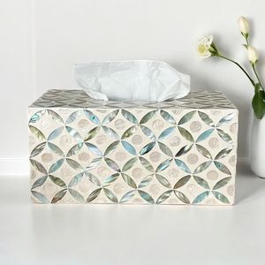 Custom Handcrafted Eco-Friendly Resin Wood Mother Pearl Antique American Style Tissue Box Cover Polished Sea Shell Interior Home - Product Image 2