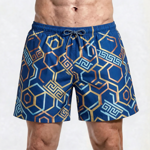 Men's Blue Geometric <b>Pattern</b> Swim Trunks Quick Dry Drawstring Casual Board Shorts Woven Polyester Mid Waist - Product Image 1