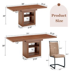 Set Tavolo da Pranzo Allungabile 59-71 Pollici con Piano in MDF Noce e 6 Sedie in Tessuto Tecnologico Marrone, Set per Sala da Pranzo - Product Image 4