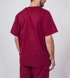 Conjunto de uniforme médico con cuello en V para hombre - Pantalones deportivos con múltiples bolsillos - Uniforme profesional de enfermería color borgoña para el sector sanitario - Product Image 5