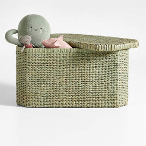 Grand panier de rangement en jacinthe tressé à la main avec couvercle, panier de rangement pour jouets, panier de rangement décoratif écologique pour la maison, élégant et moderne - Product Image 5