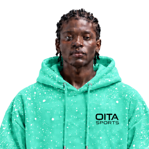 Sweat-shirt à capuche surdimensionné pour homme en molleton épais à imprimé turquoise moucheté, style streetwear, avec poche kangourou et cordon de serrage - Product Image 3