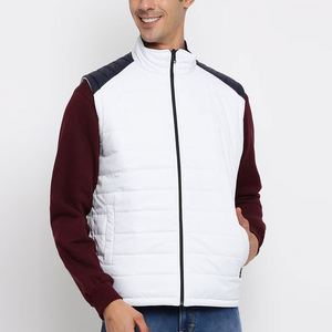 <b>Men's</b> <b>White</b> Stand Collar Windproof Waterproof Quilted <b>Vest</b> Zipper Closure Regular Length Solid Color Casual Outer Wear Winter - Product Image 1