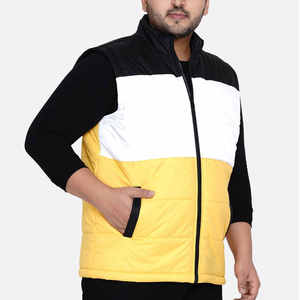 Chaleco Acolchado Tricolor Negro, Blanco y Amarillo para Hombre, Chaleco Acolchado de Poliéster con Bloques de Color, Sin Mangas, Cuello Alto, Térmico y Duradero - Product Image 4